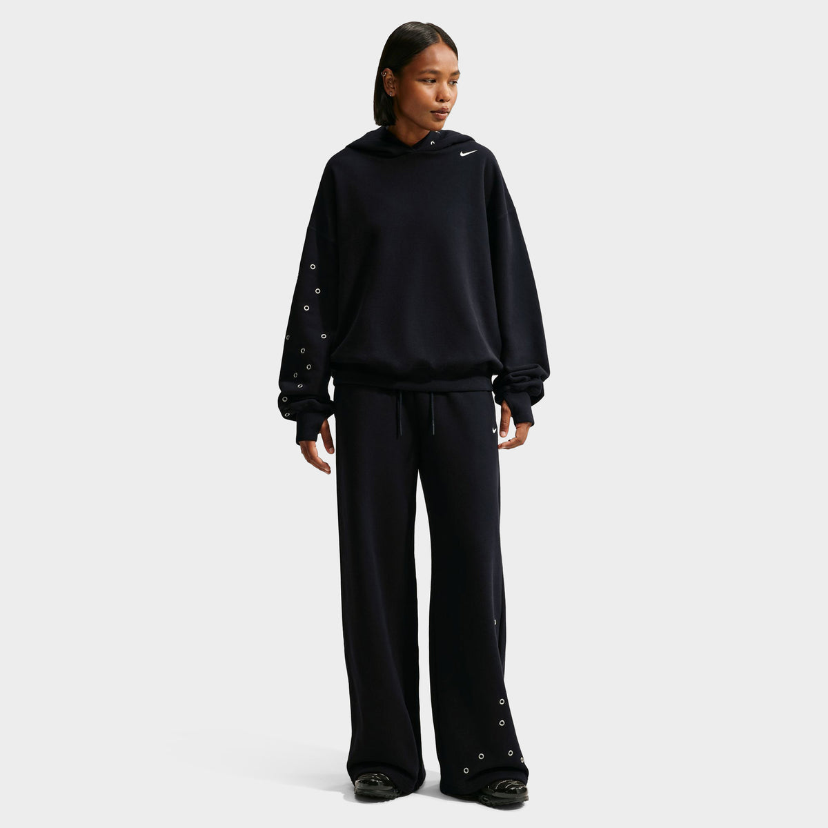 Nike Femme Studio Polaire Chandail à capuche Ample Mi-épais Noir total / Voile