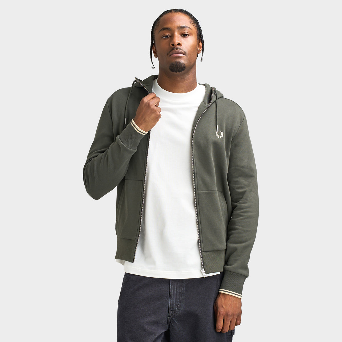 Fred Perry Fullzip Hoodie Field Green / Oatmeal