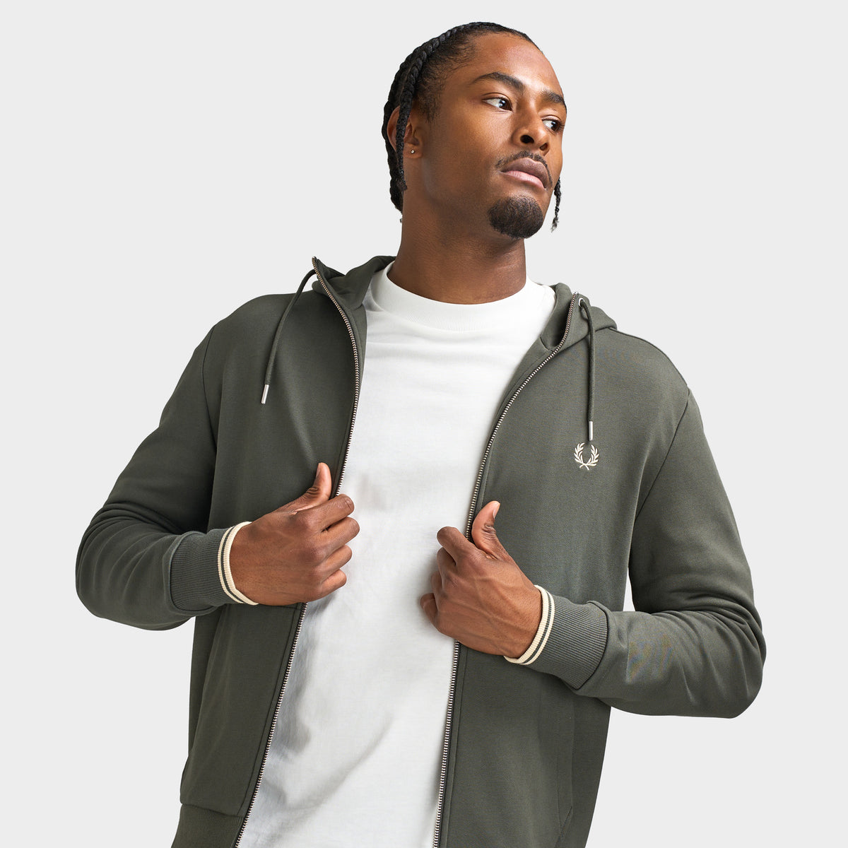 Fred Perry Fullzip Hoodie Field Green / Oatmeal