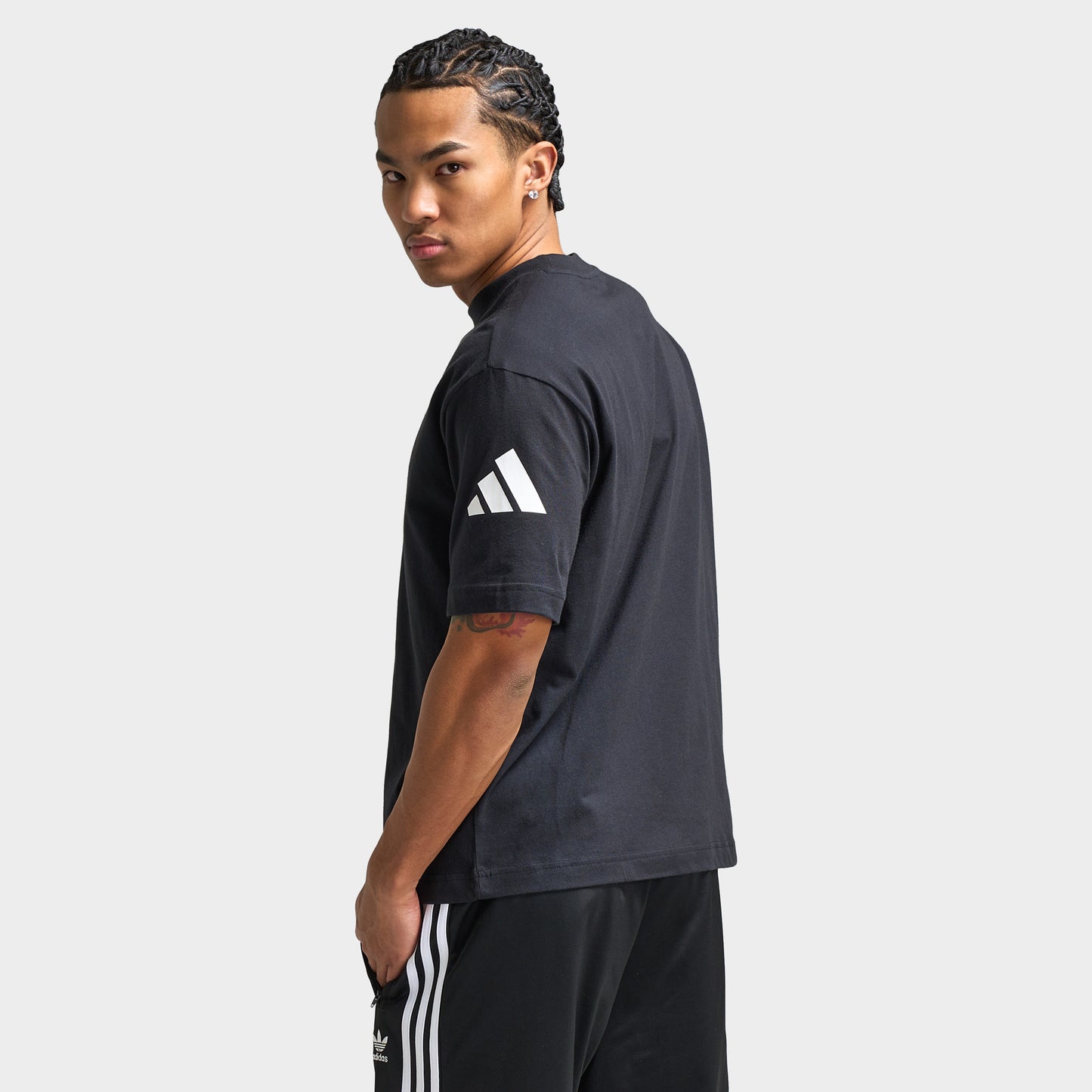 adidas Essentials Loose Fit 3 Bar Logo T-Shirt Black / White