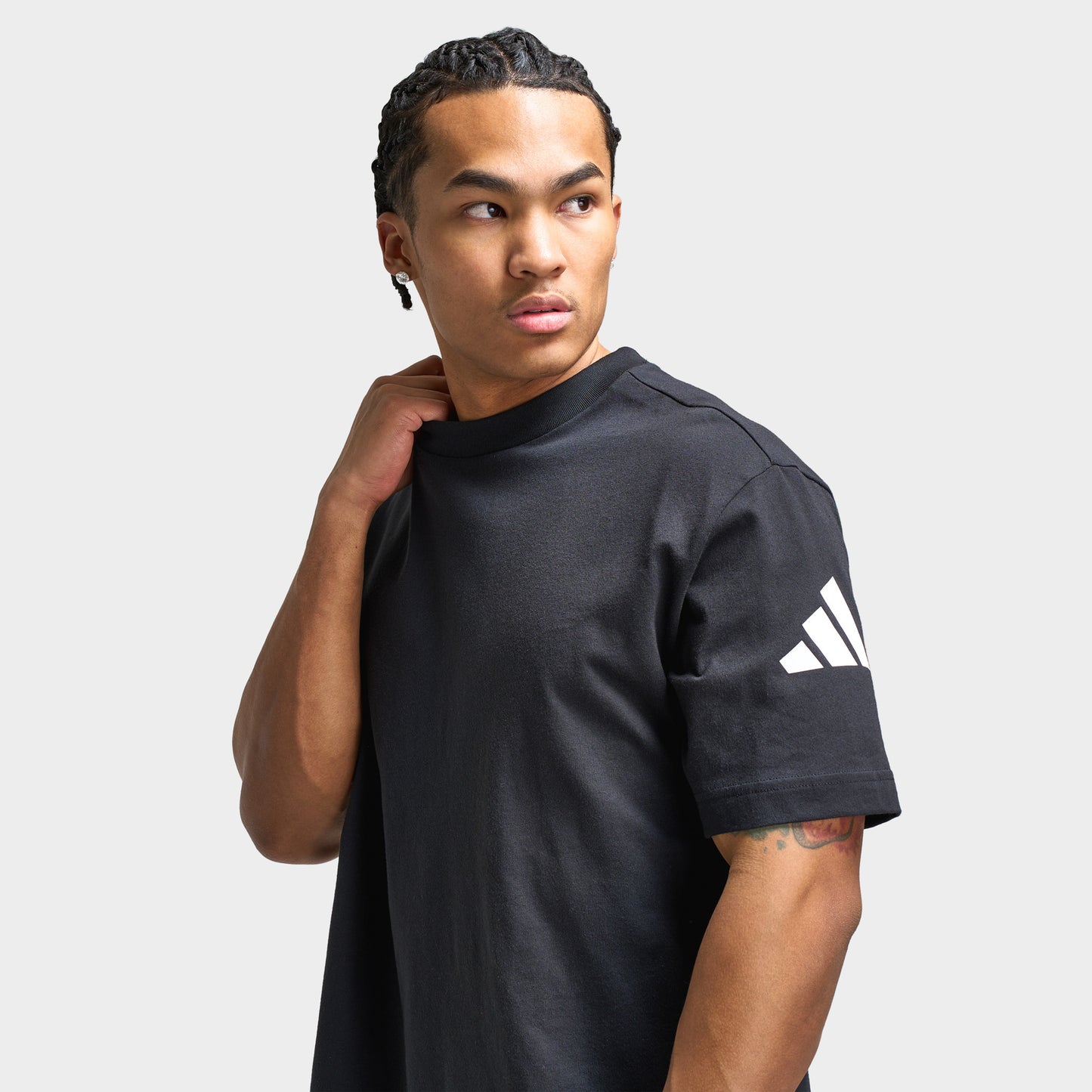 adidas Essentials Loose Fit 3 Bar Logo T-Shirt Black / White
