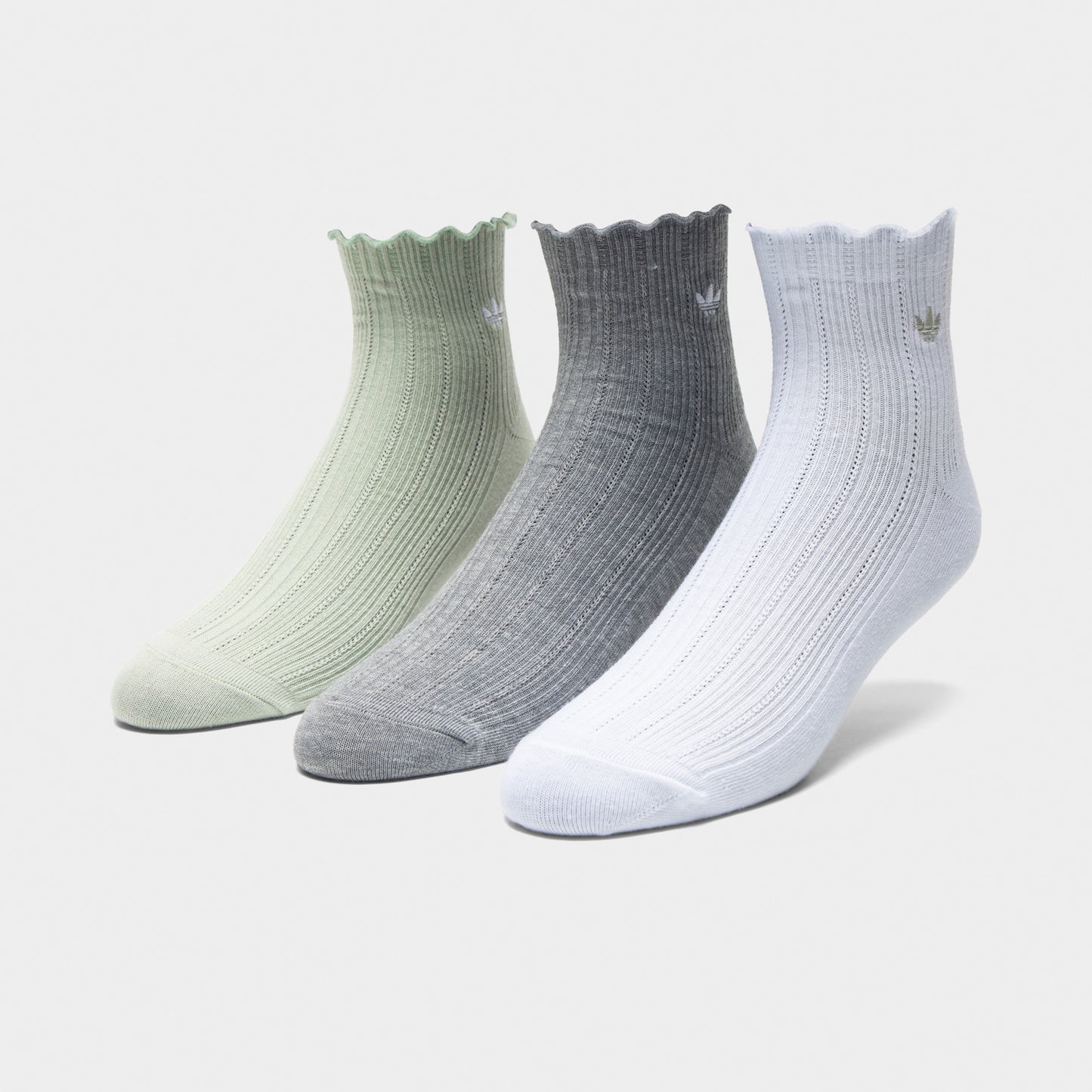 adidas Originals Ruffle Quarter Socks (3P) Grey/White-Green