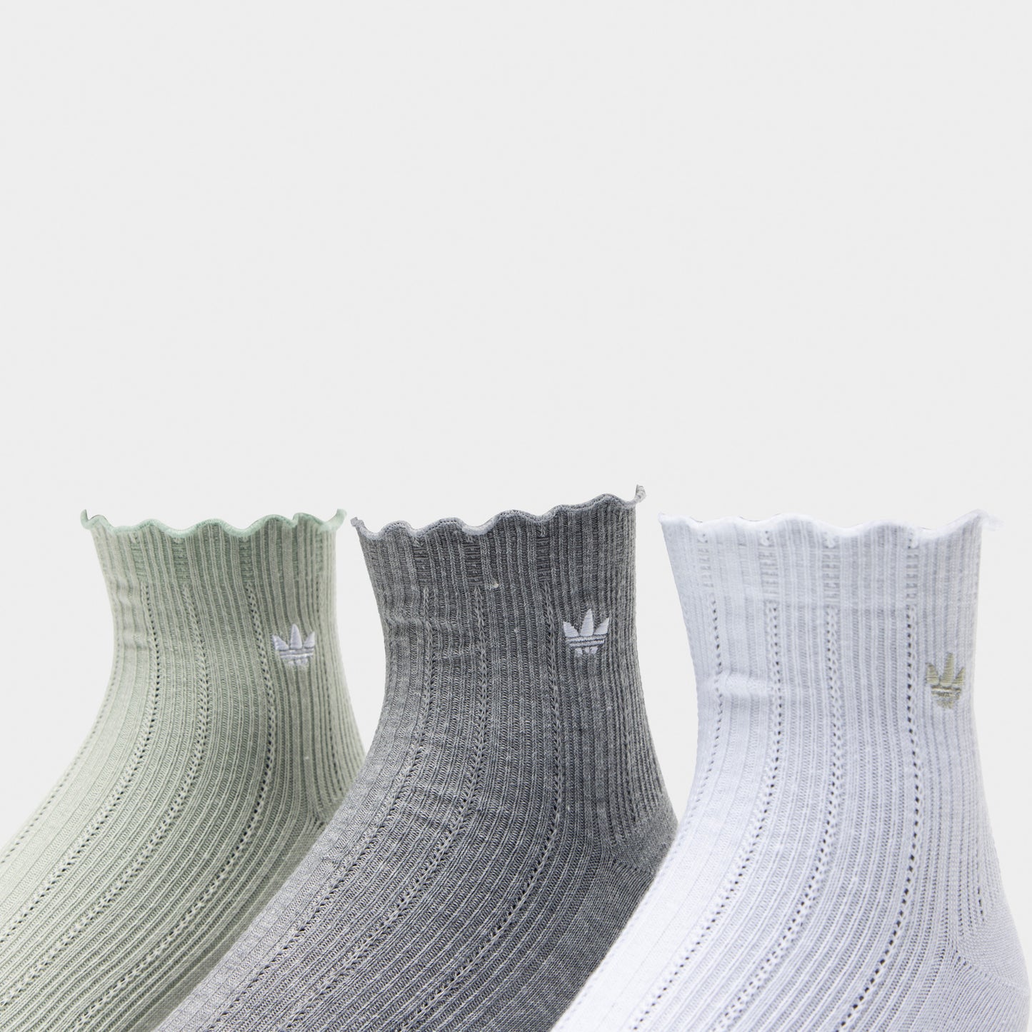 adidas Originals Ruffle Quarter Socks (3P) Grey/White-Green