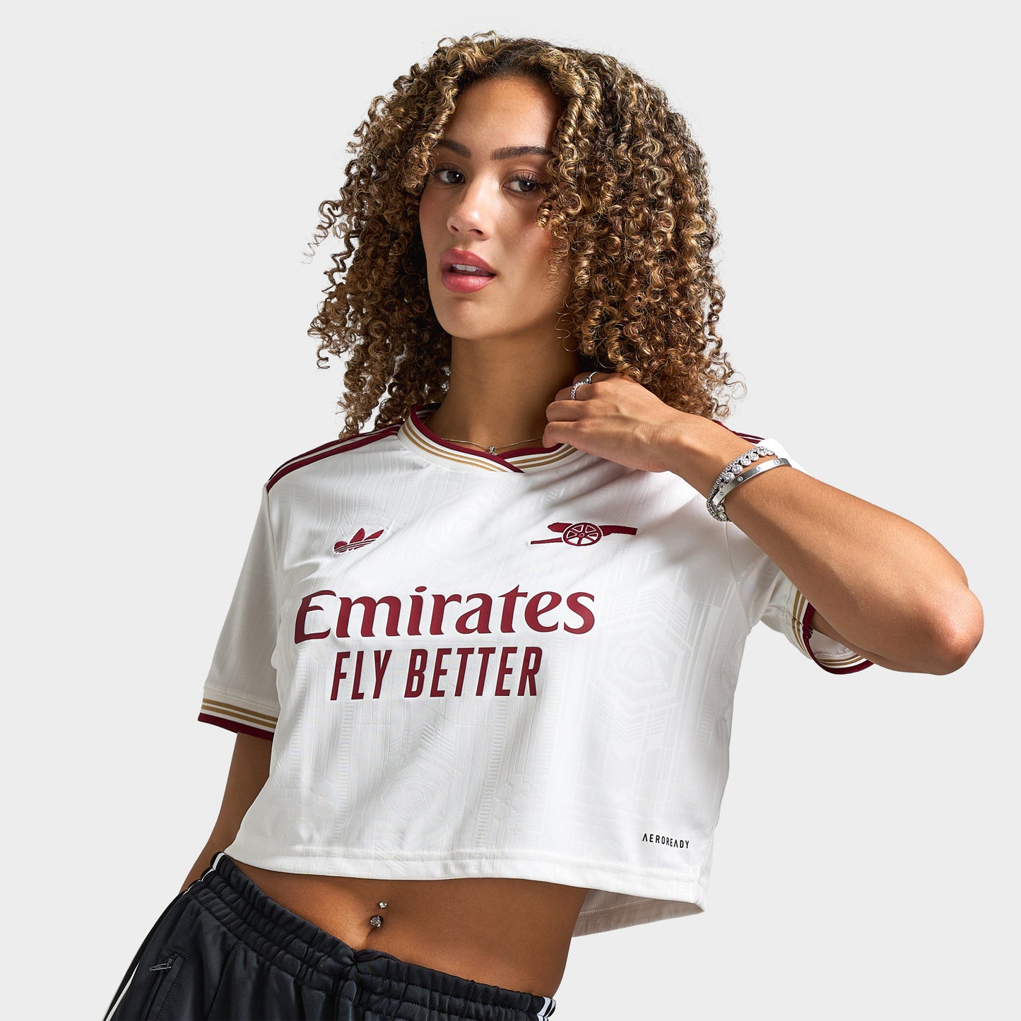 adidas Femmes Arsenal 3rd Cropped Maillot Blanc nuage / Bourgogne