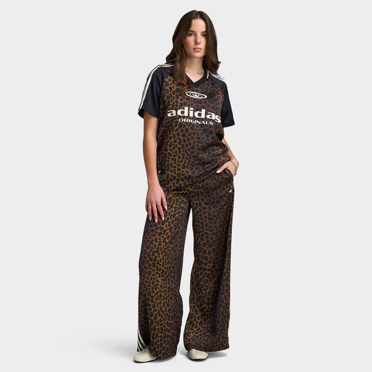 adidas Women's Wide Leg Satin Pant / Leopard