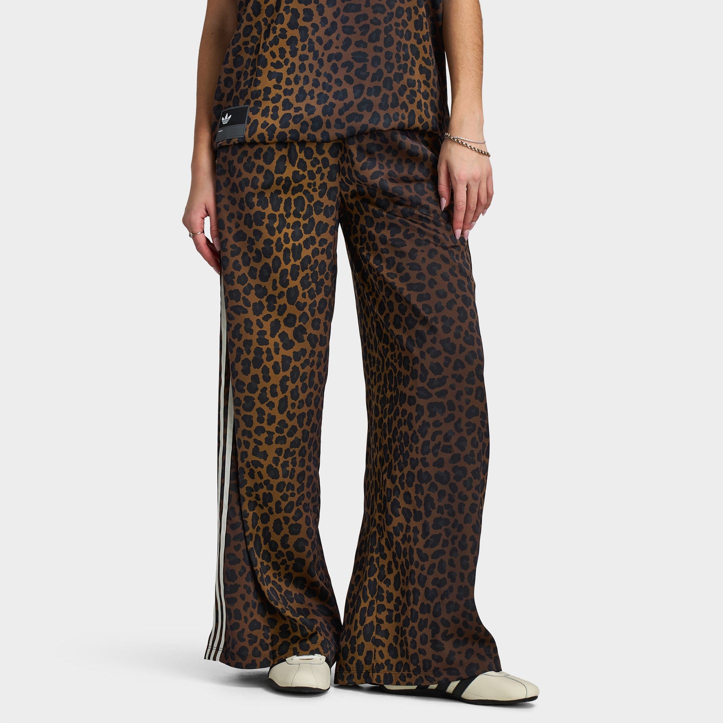 adidas Women's Wide Leg Satin Pant / Leopard