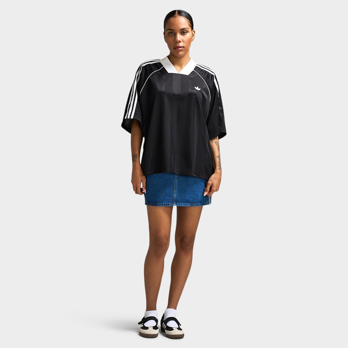 adidas Women's 3 Stripe Jacquard Tee Black / White