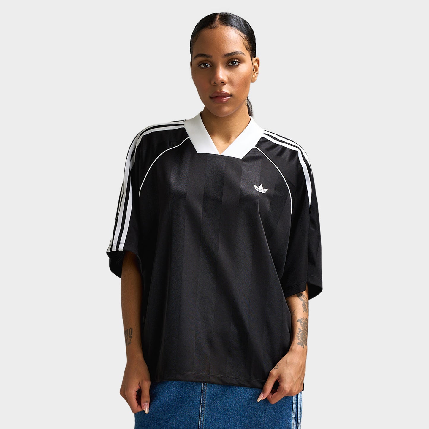 adidas Women's 3 Stripe Jacquard Tee Black / White