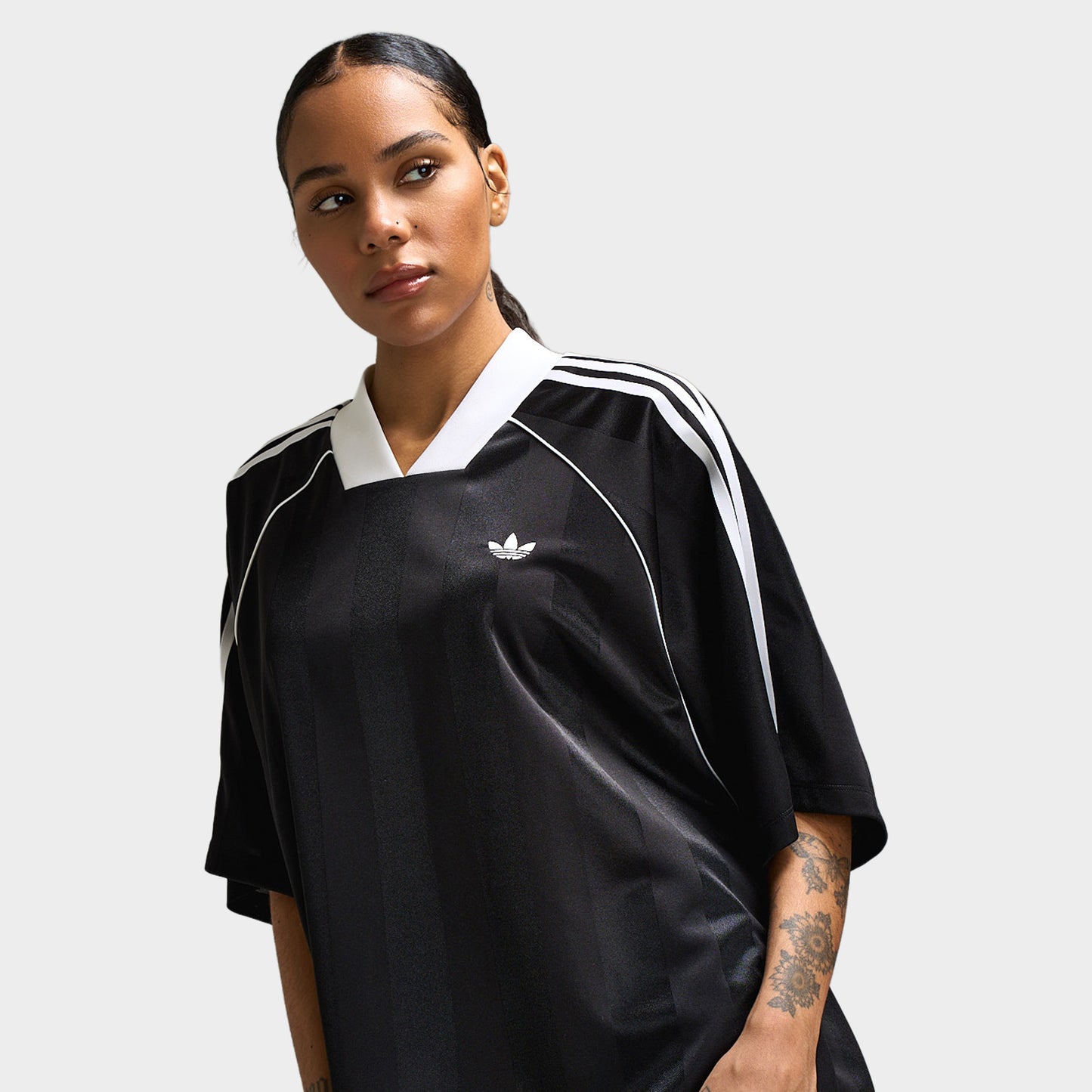 adidas Women's 3 Stripe Jacquard Tee Black / White