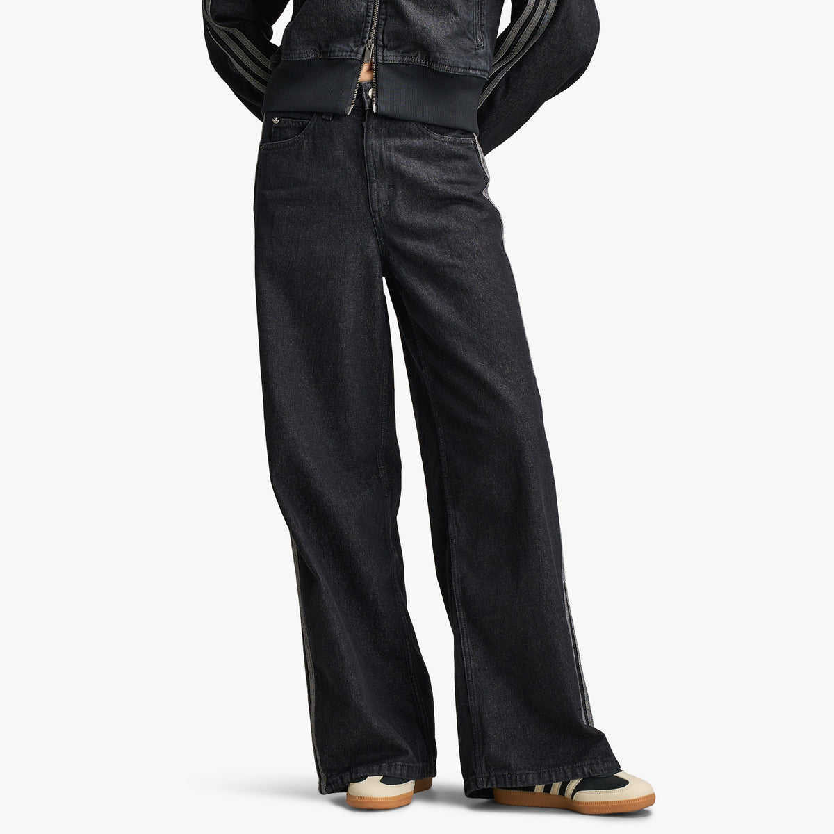 adidas Pantalon en denim large taille haute / Denim noir
