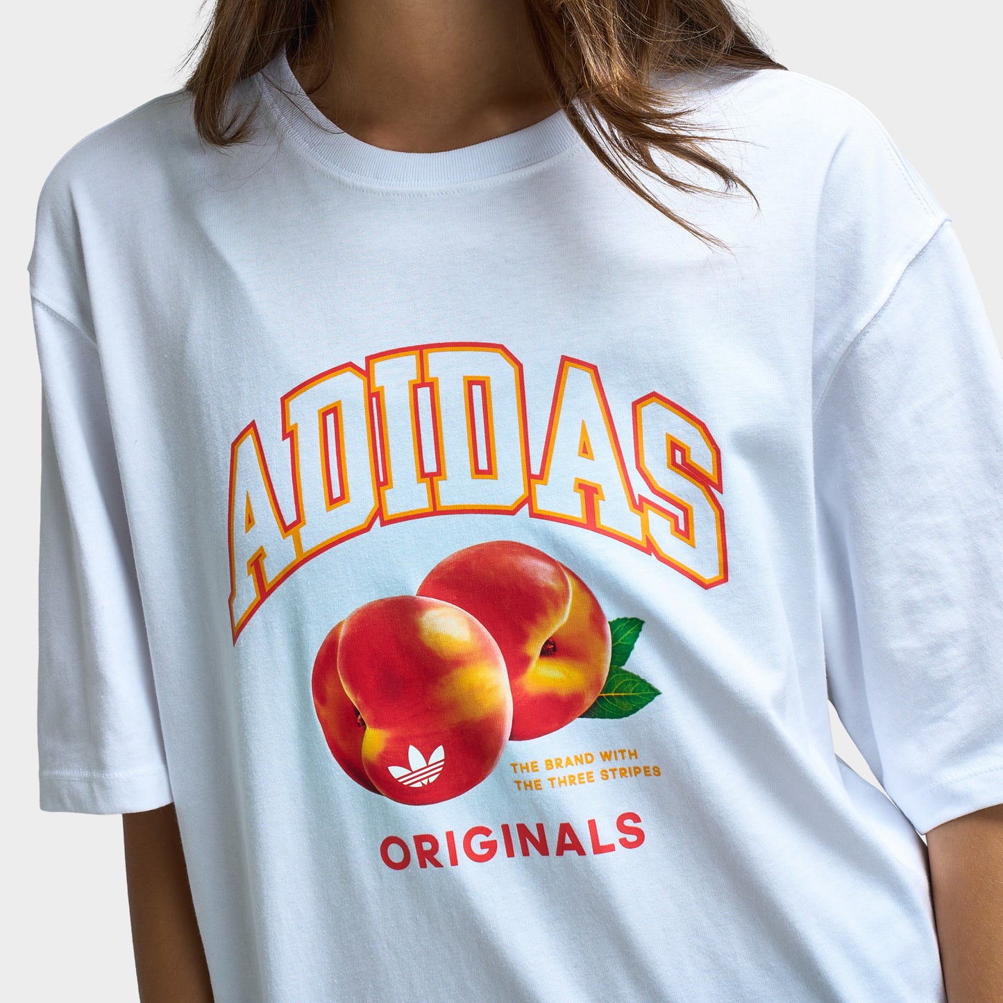 adidas Women's Oversized Peach Graphic T-Shirt / White
