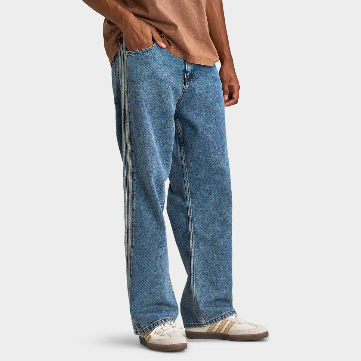 adidas Firebird Adicolor Jean Taille Mi-Haute Coupe Droite / Bleu Usé