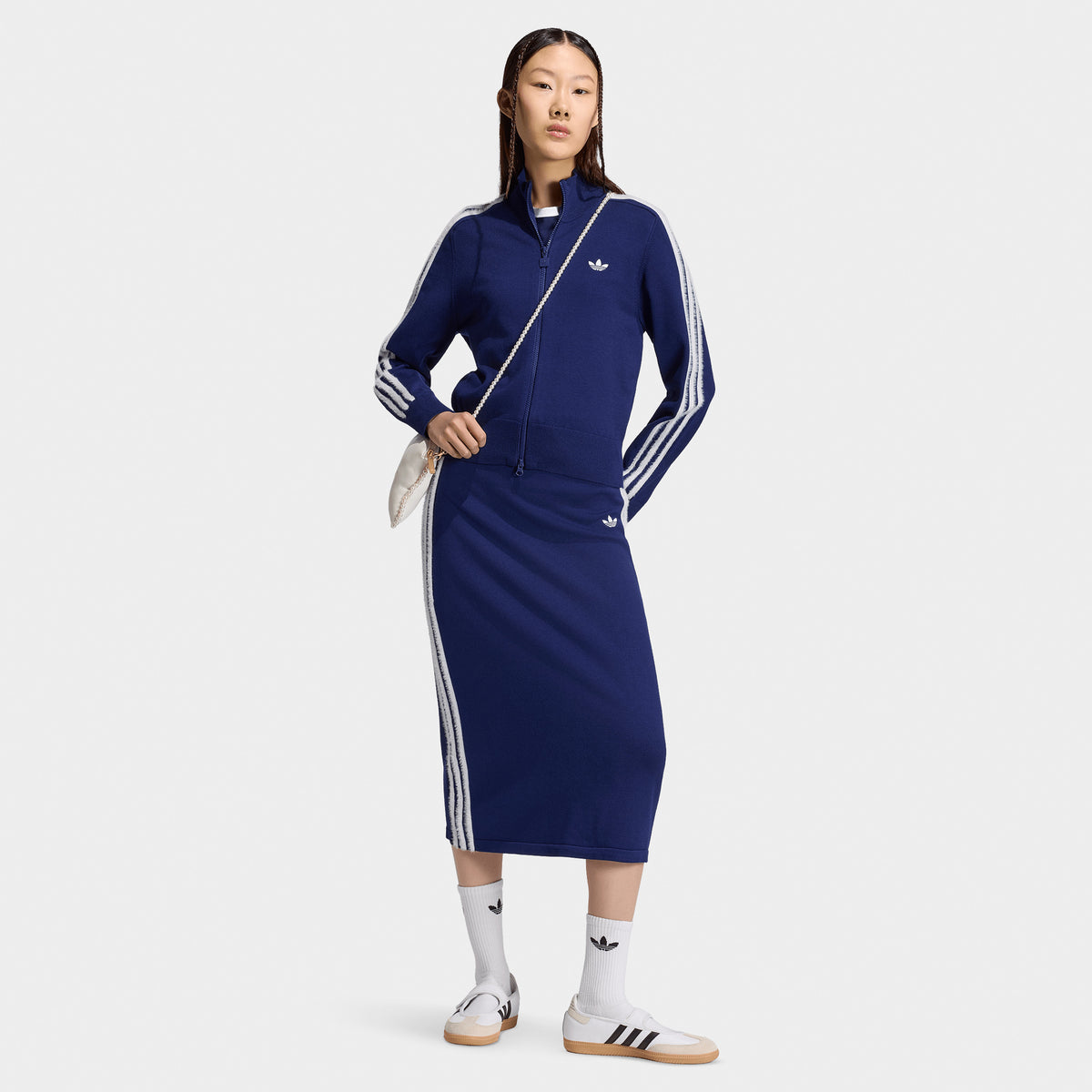 Jupe en maille adidas 3 bandes bleu foncé/blanc