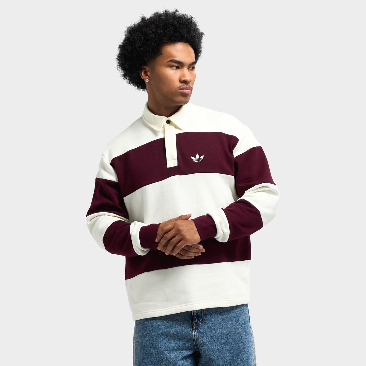adidas Polo Rugby à Manches Longues Empiècements / Blanc Cassé
