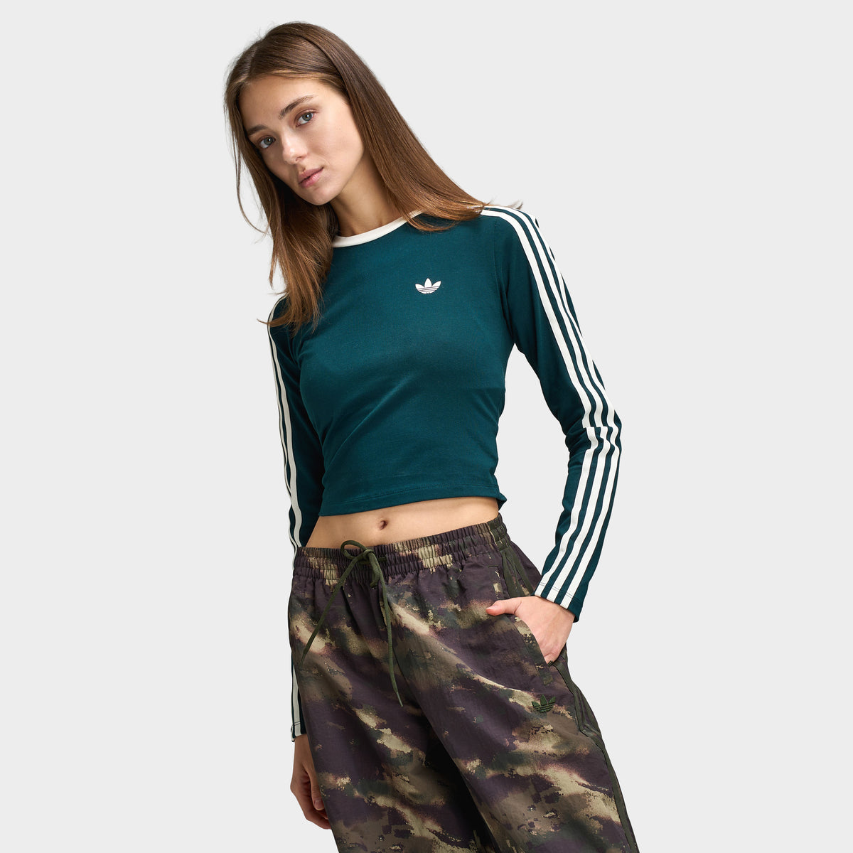 adidas 3 Stripe Long Sleeve T-Shirt / Aurora Ivy