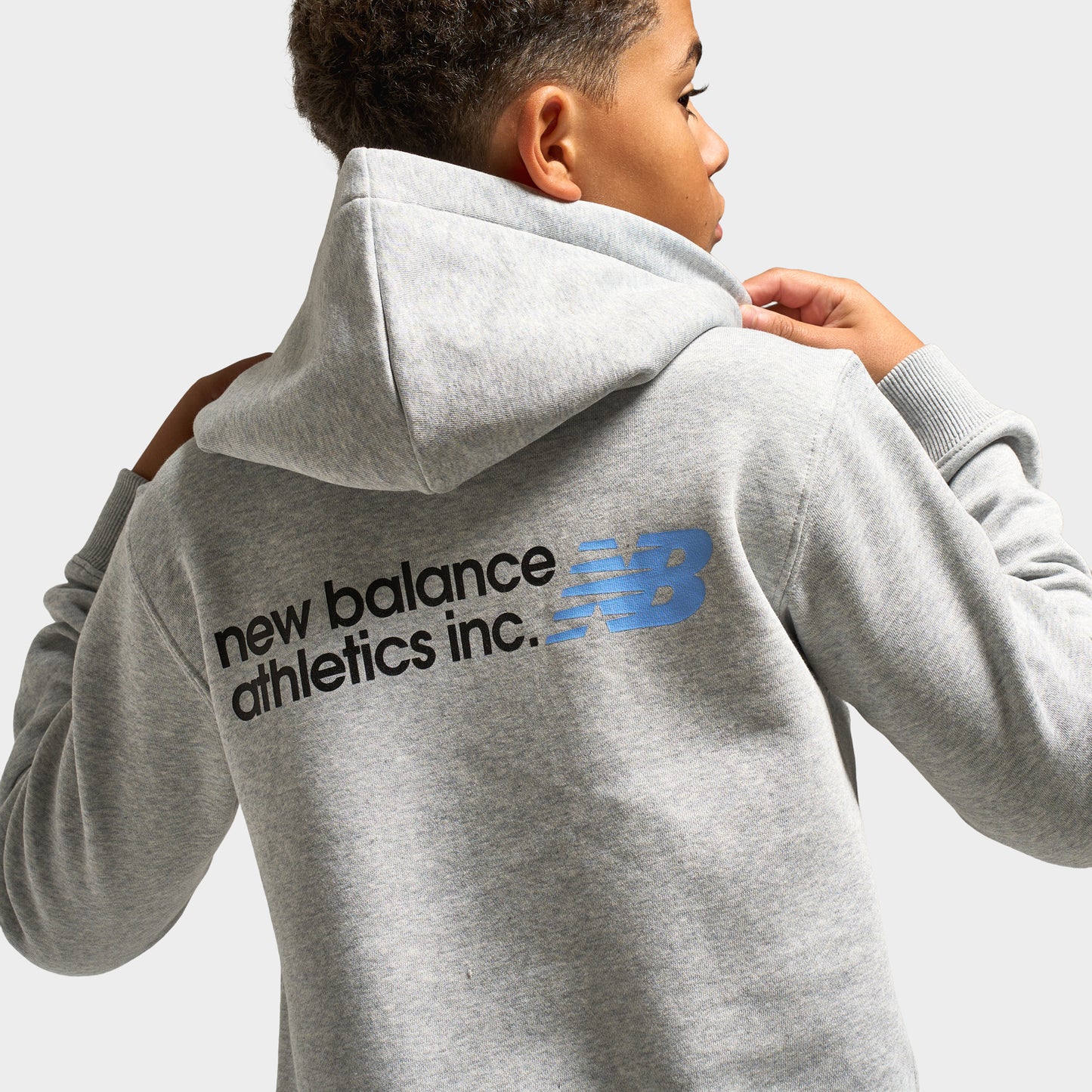 New Balance Juniors' Back Linear Logo Hoodie / Athletic Grey Heather