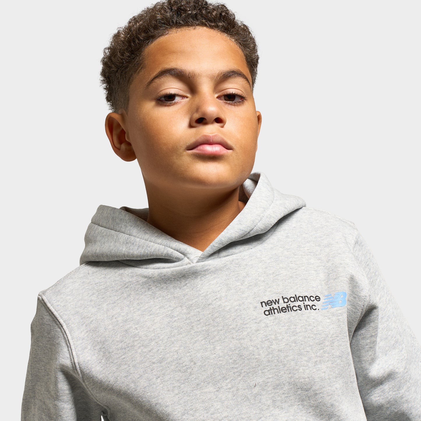 New Balance Juniors' Back Linear Logo Hoodie / Athletic Grey Heather
