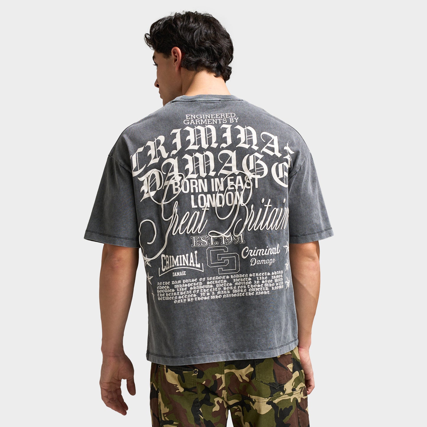 Criminal Damage Logo Mania t-shirt / Noir délavé