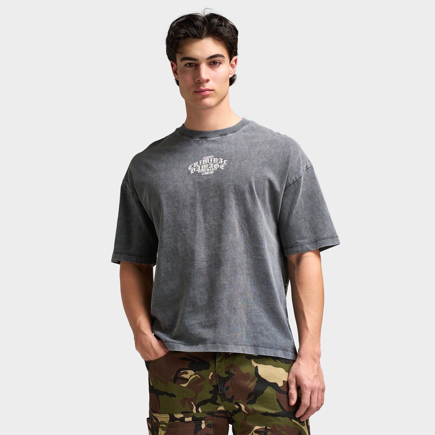 Criminal Damage Logo Mania t-shirt / Noir délavé