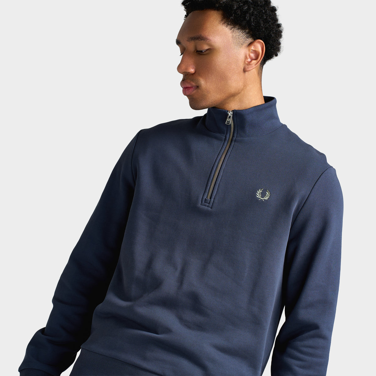 Fred Perry Sweatshirt Demi-Zip Bleu Marine Foncé / Écru