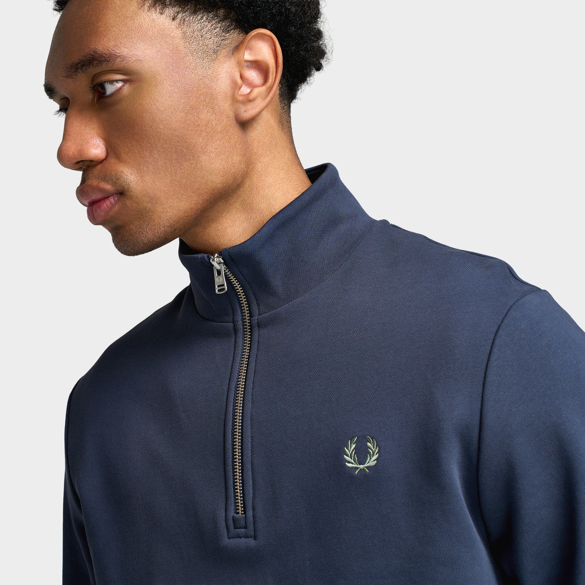 Fred Perry Sweatshirt Demi-Zip Bleu Marine Foncé / Écru