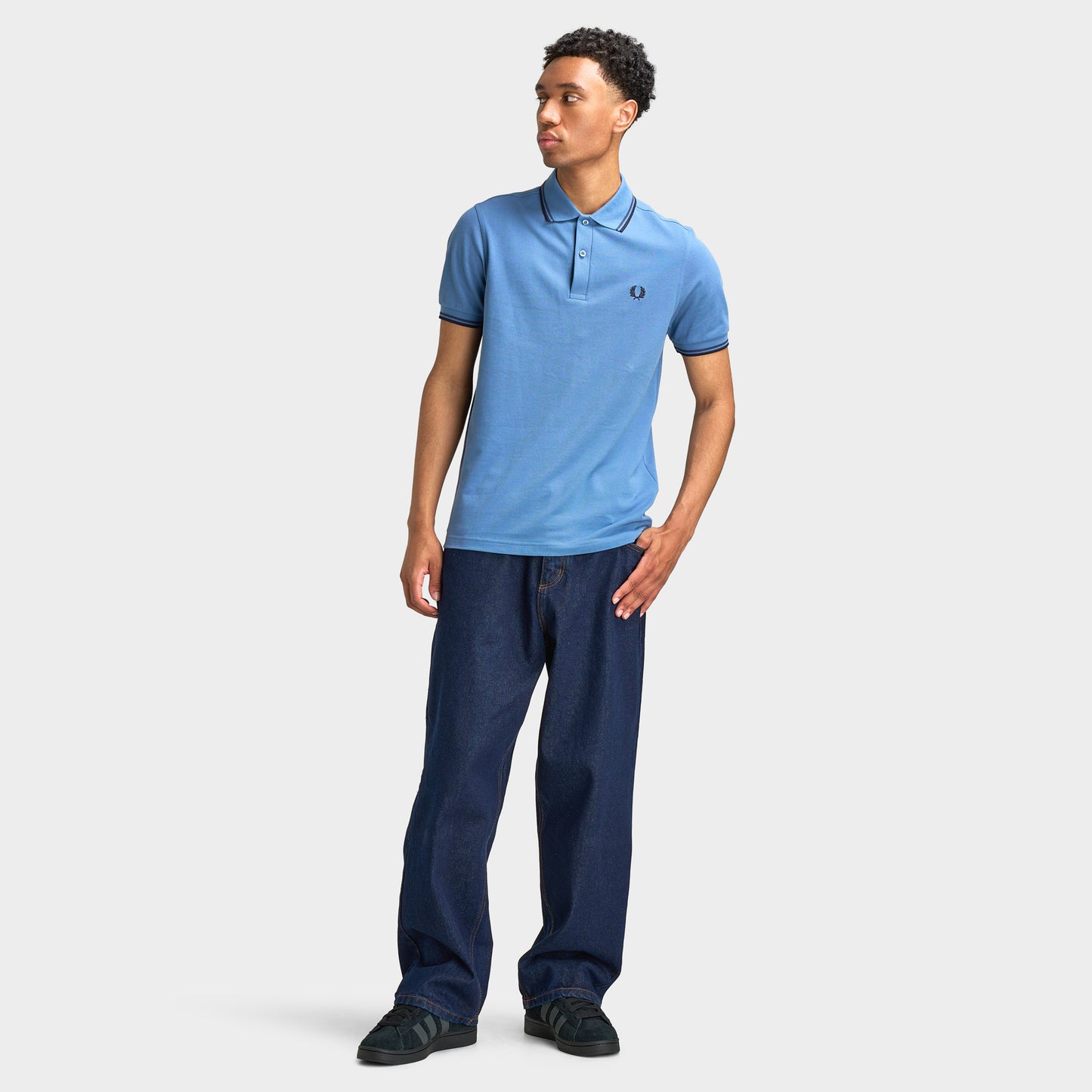 Fred Perry Chemise À Double Liseré Bleu Marine / Bleu Tennis