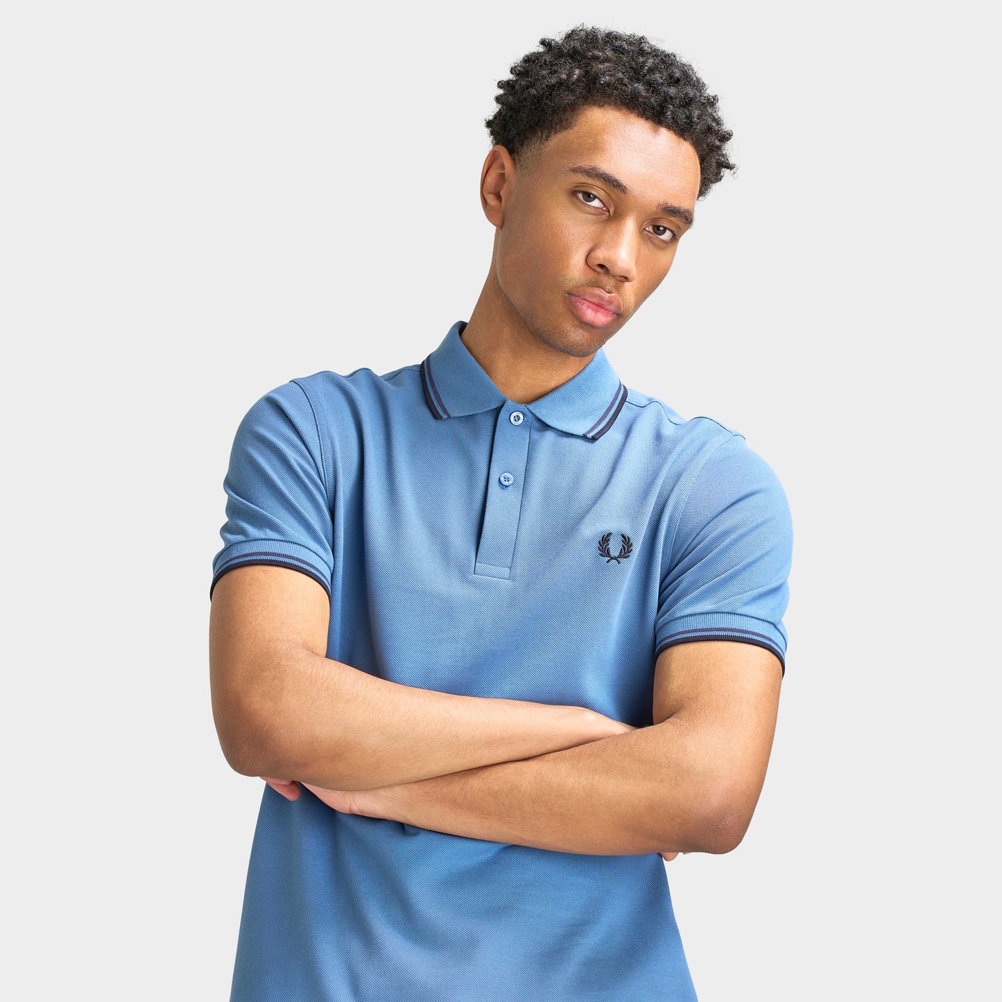 Fred Perry Chemise À Double Liseré Bleu Marine / Bleu Tennis