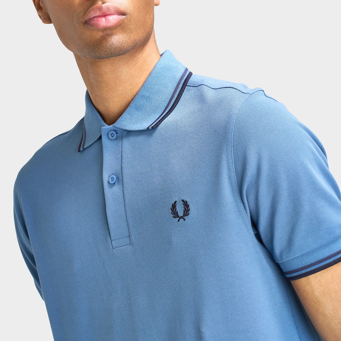 Fred Perry Chemise À Double Liseré Bleu Marine / Bleu Tennis