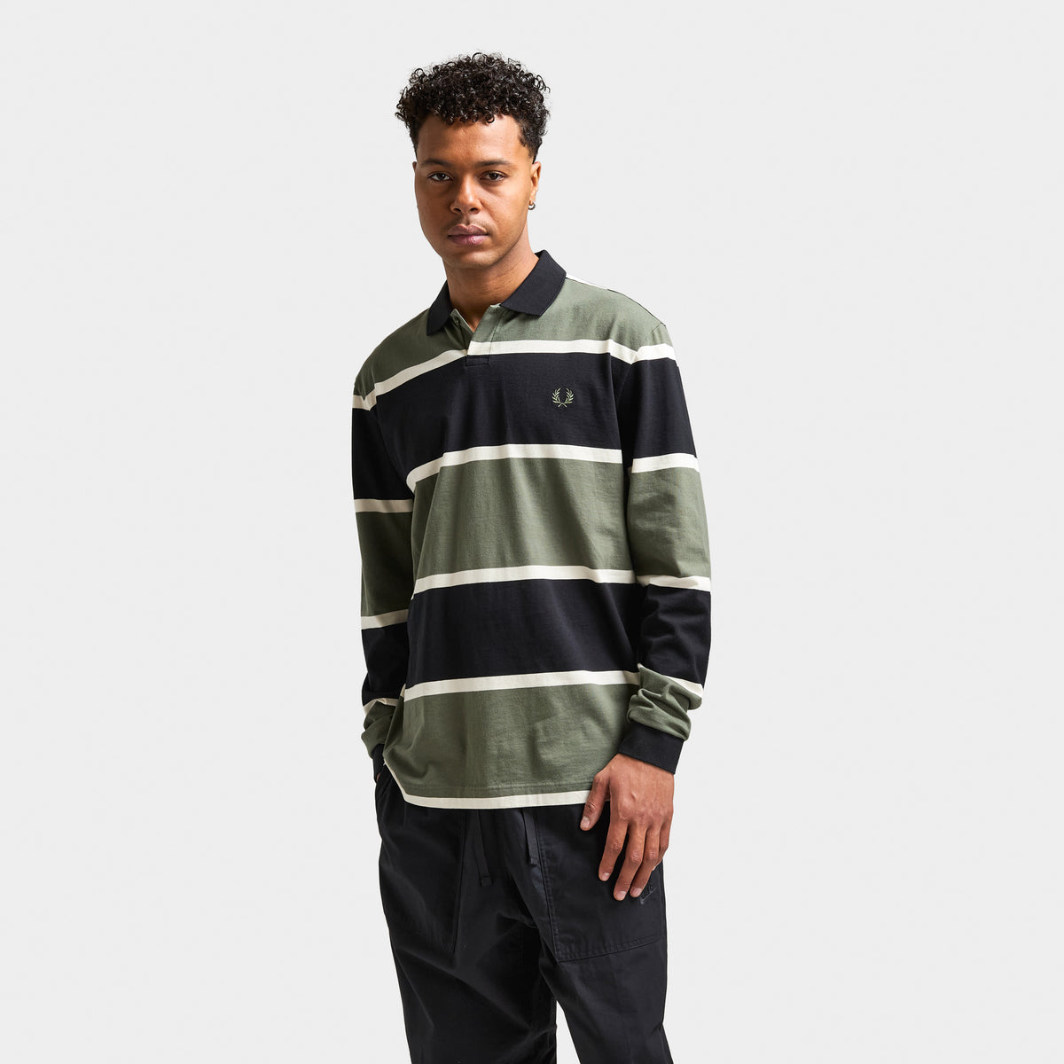 ◇FRED PERRY◇ Sport Striped Long Sleeve Polo Shirt X21 AFPM Striped Long Sleeve Polo Shirt(M X21：LAUREL WREATH GREEN