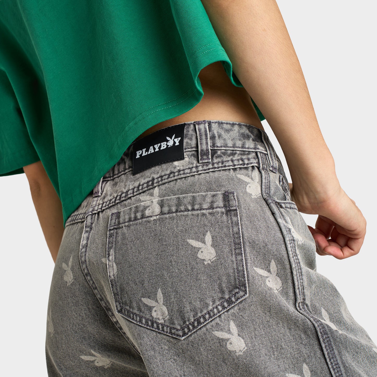 Playboy Bunny Logo Washed Denim Shorts / Light Grey Washed