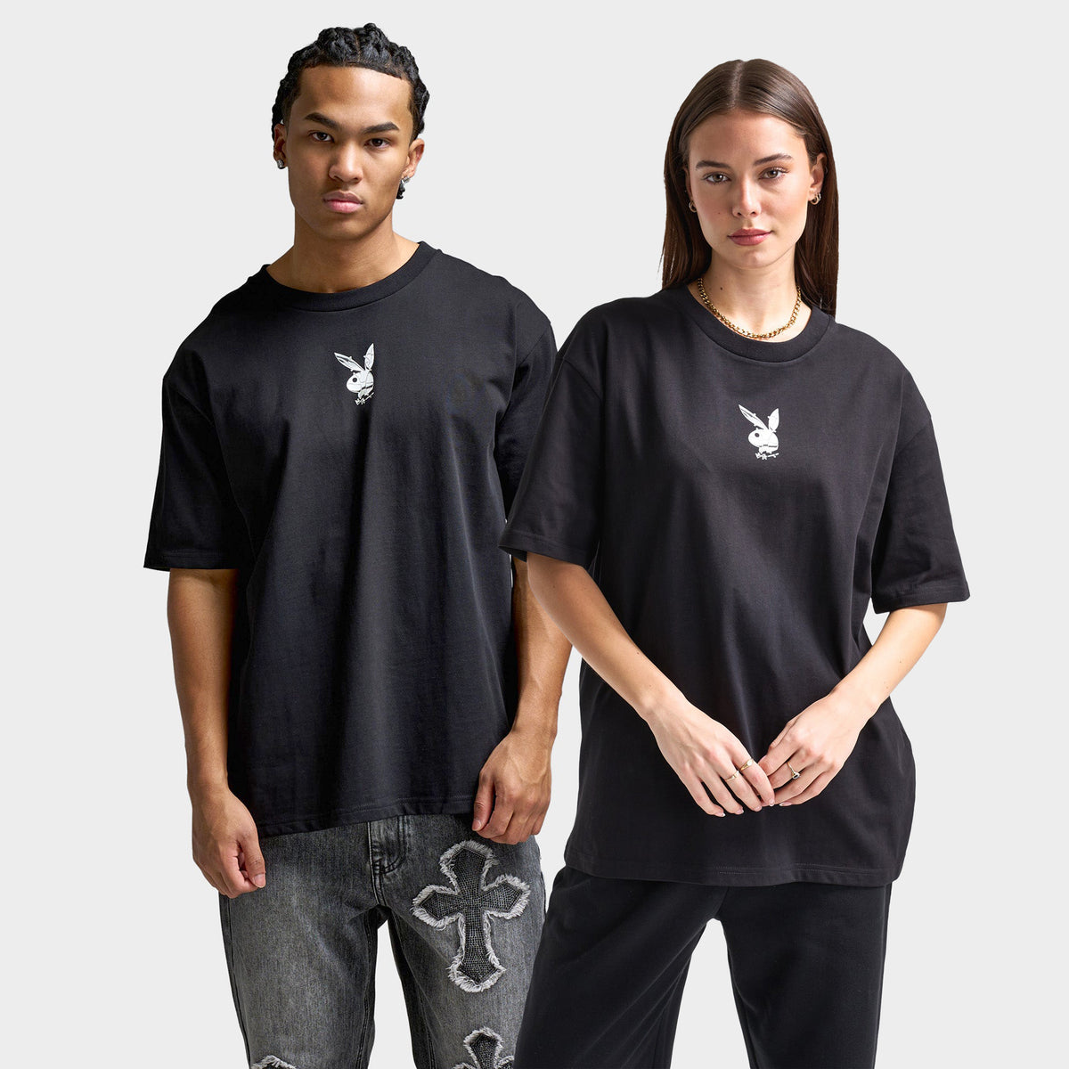 トップス PLAYBOY L/S Crew Neck Tee size 1 Playboy Chrome RH Oversized Graphic T-Shirt / Black | JD Sports
