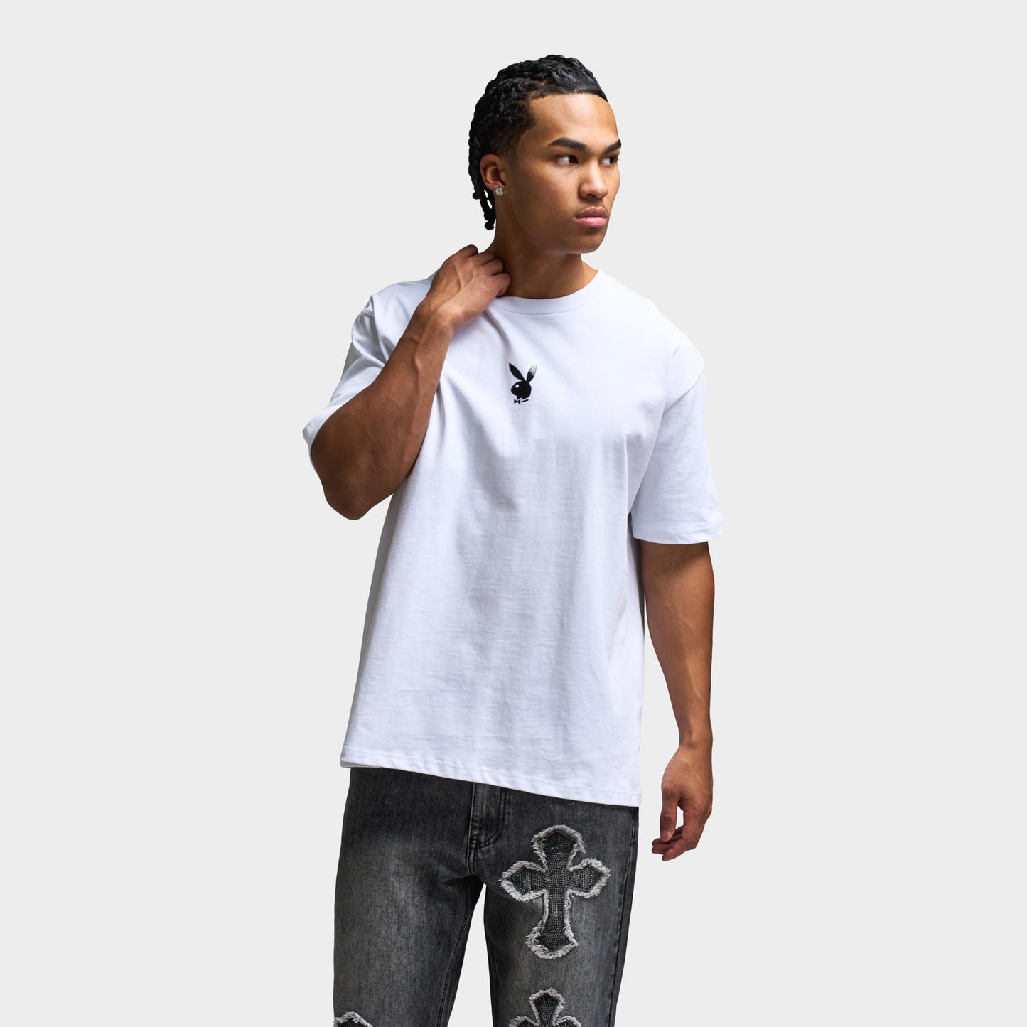 Playboy Women's Lips Diamonte Graphic T-Shirt / White