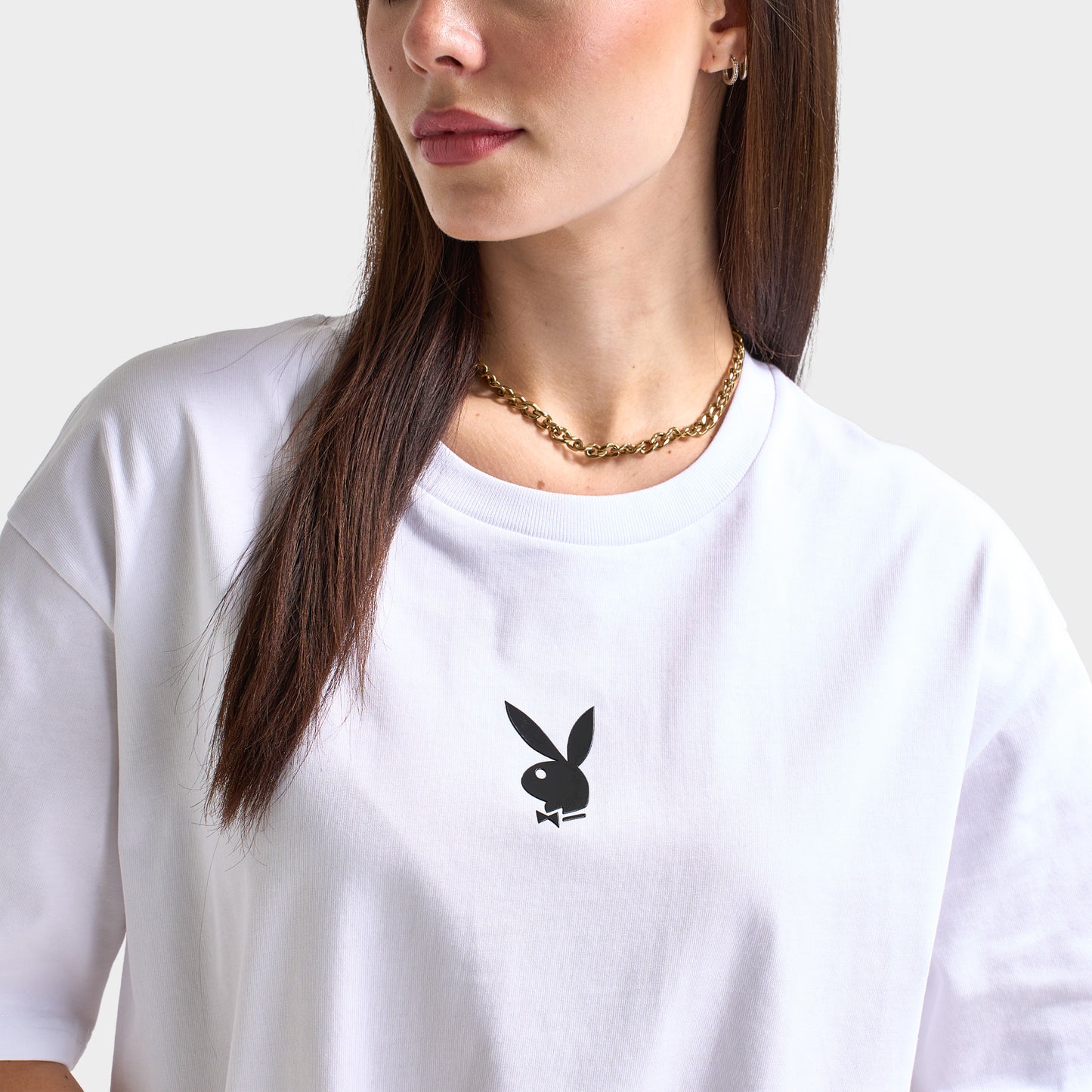 Playboy Women's Lips Diamonte Graphic T-Shirt / White
