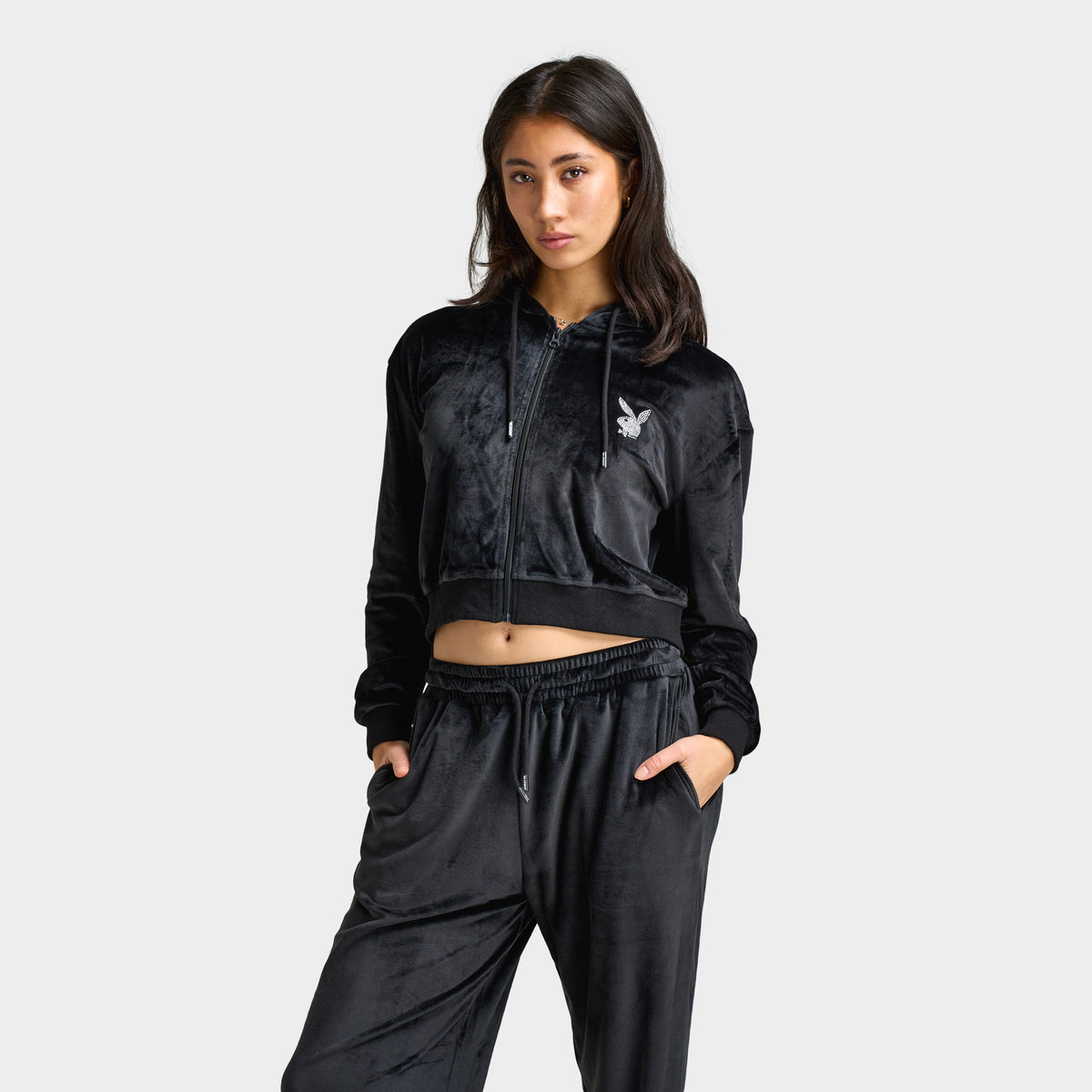 Playboy Script Velour Hoodie Black JD Sports