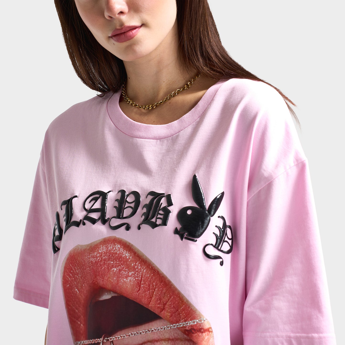 Playboy Bunny Necklace Oversized Graphic T-shirt / Pink