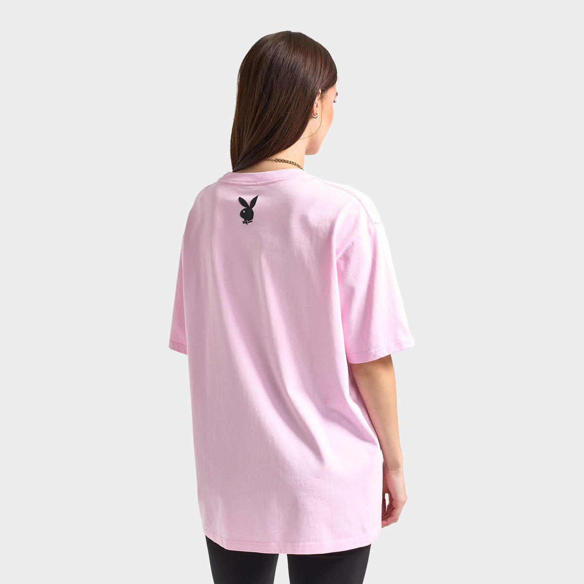 Playboy Women s Bunny Necklace Oversized Graphic T shirt Pink JD Sports