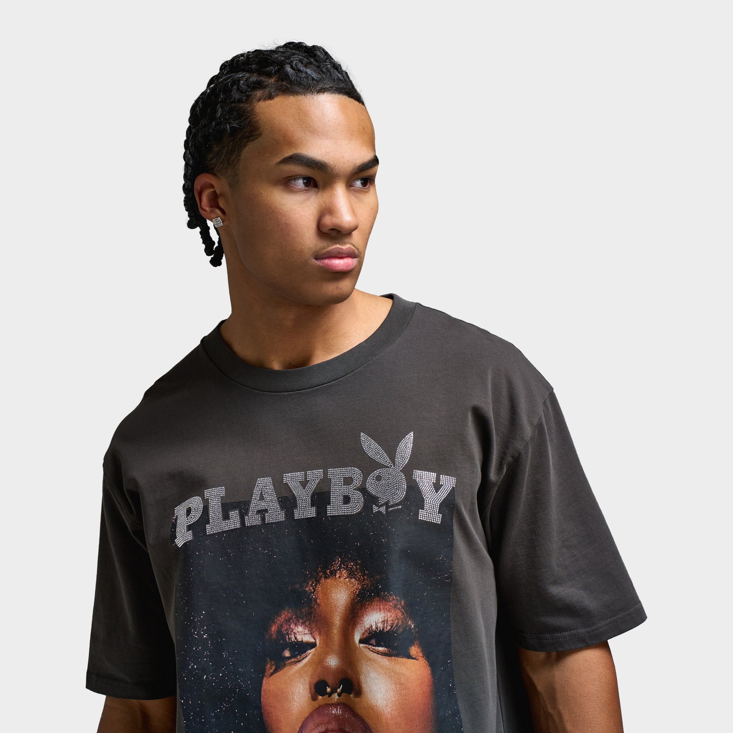 Playboy Diamonte Covers Oversized Graphic T-Shirt / Washed Black