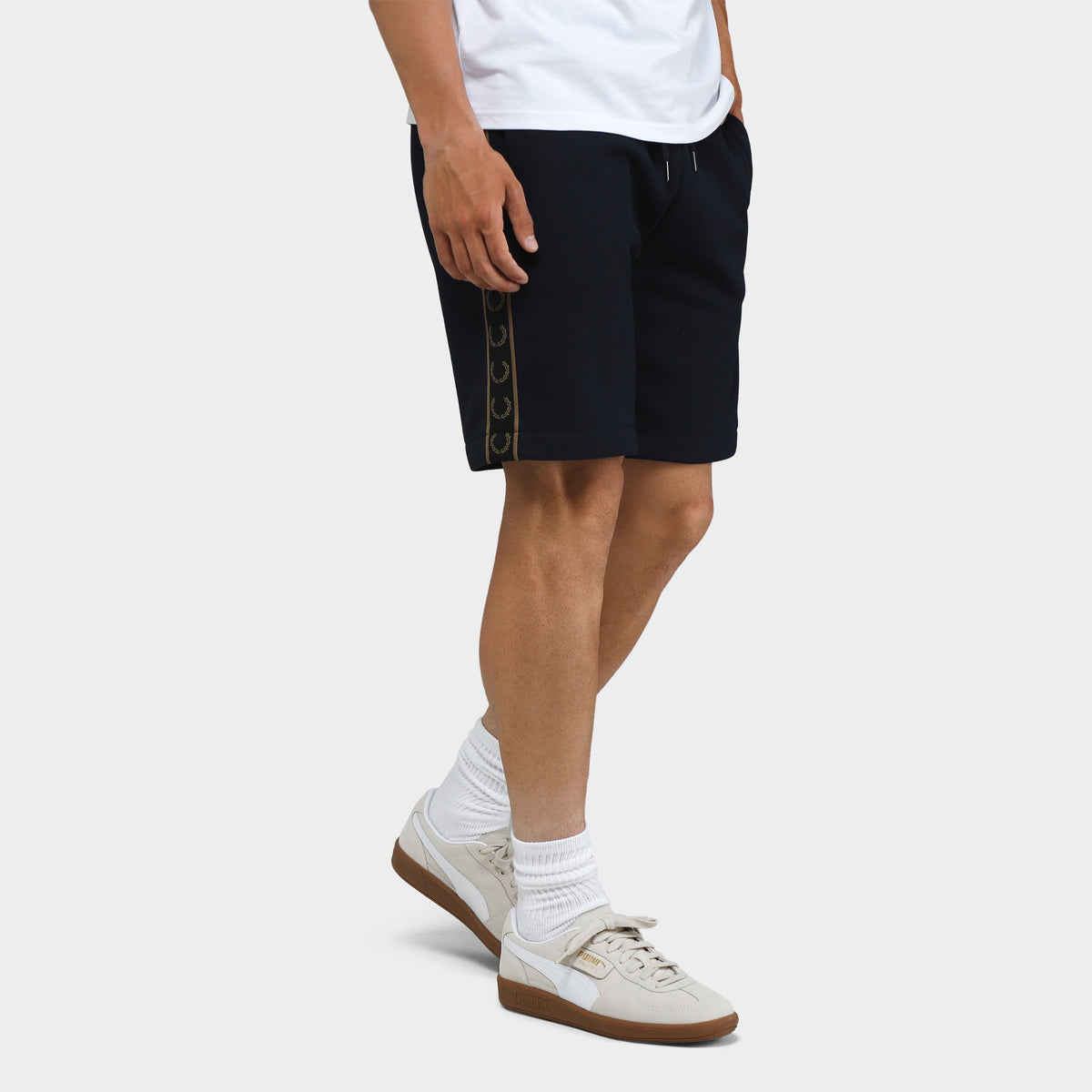 Fred Perry Taped Sweat Shorts Navy Warm Stone