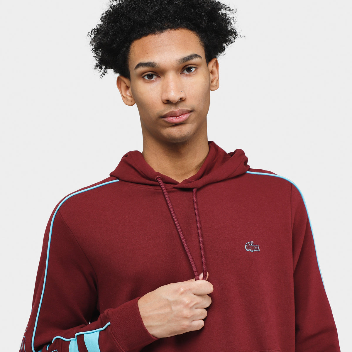 Lacoste Contrast Details Pullover Hoodie Burgundy JD Sports