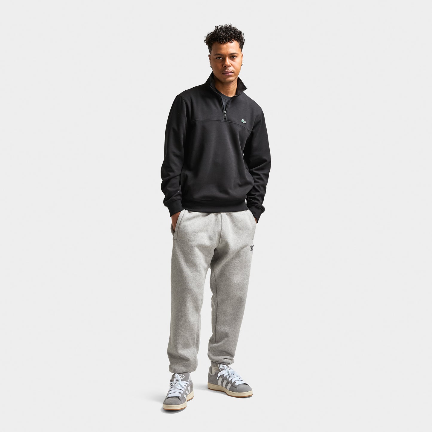Lacoste Quarter Zip Classic Fit Double Face Sweatshirt / Blk