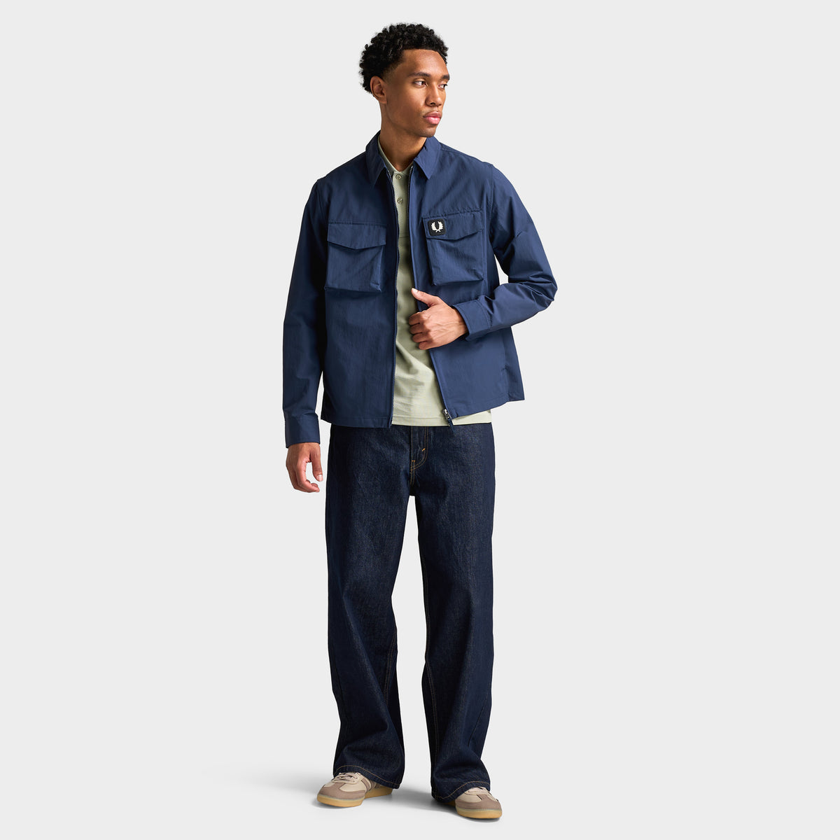 Fred Perry Chemise Surdimensionnée Tissée avec Écusson / Bleu Air Force Foncé