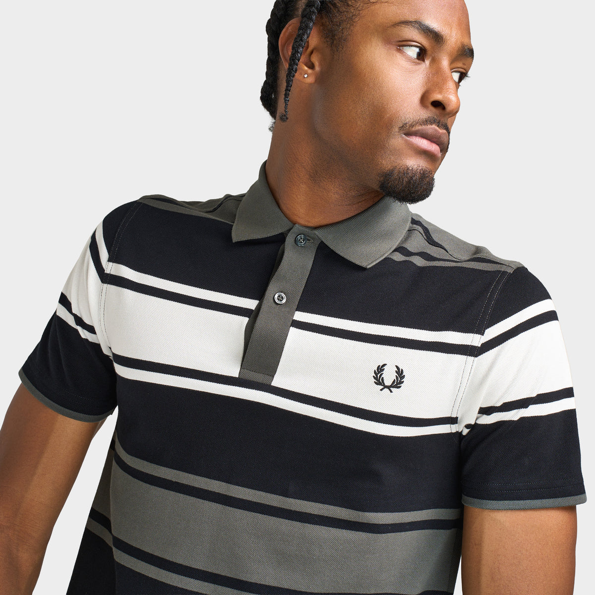 Fred Perry Bold Stripe Polo Shirt Black / Ecru