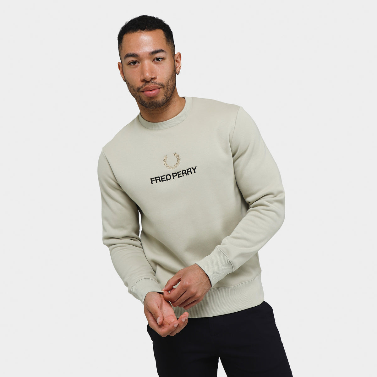 Fred Perry Embroidered Sweatshirt Light Oyster JD Sports