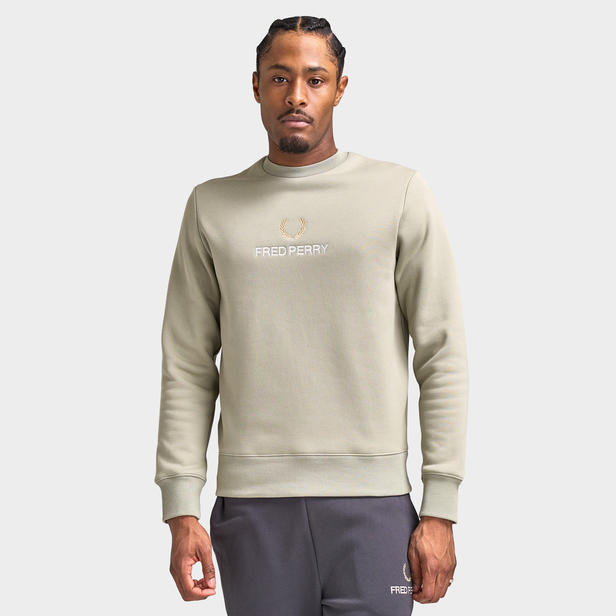 ★SALE★FRED PERRY Multi Panel Sweatshirt Fred Perry Fabric Blocked Crew Neck Sweatshirts / Limestone – JD