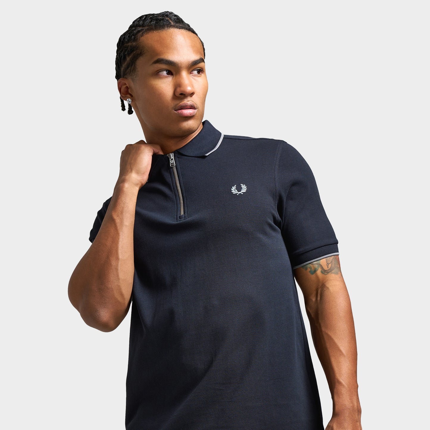 Fred Perry Zip-Neck Shirt Navy / Stockpile Blue