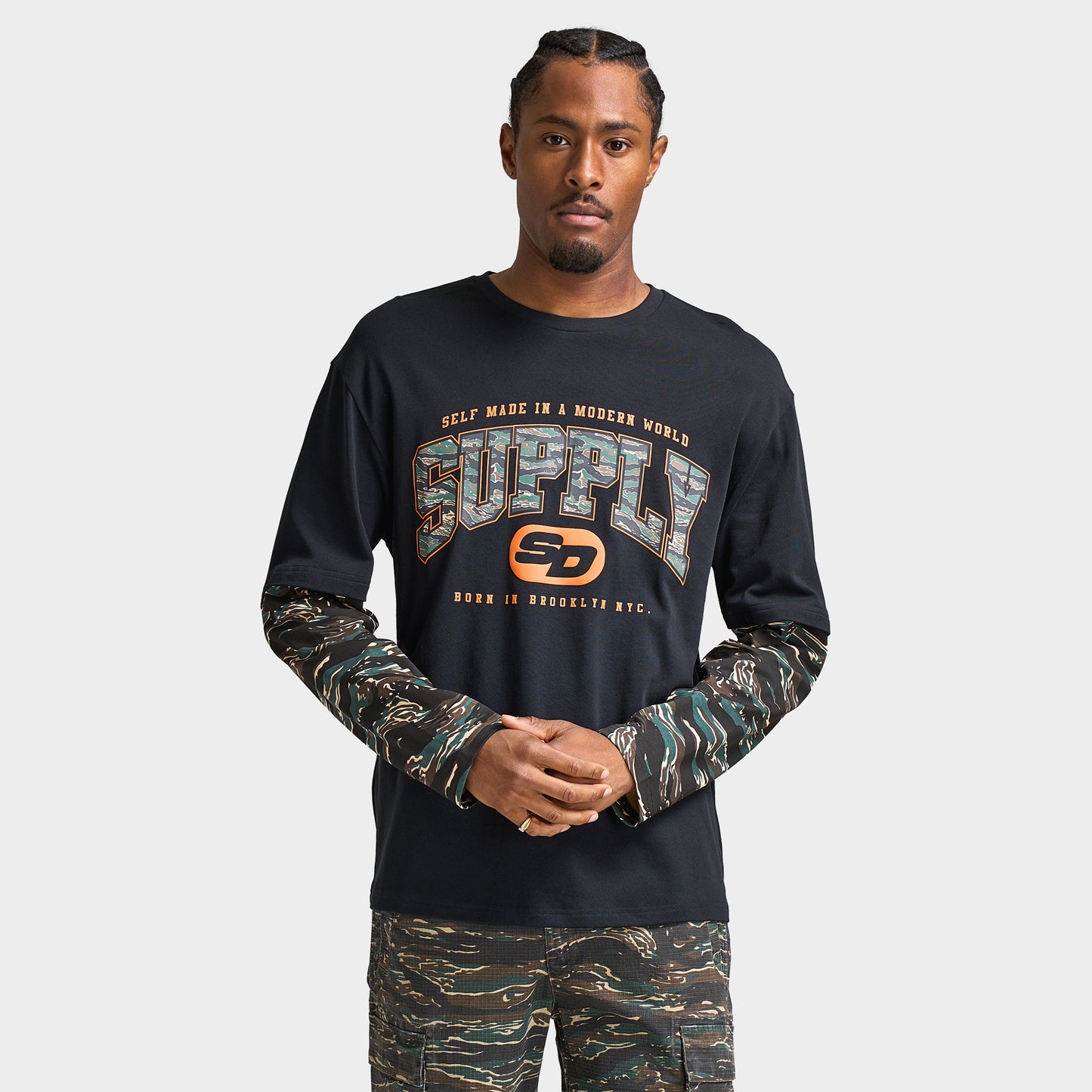 Supply & Demand Brickshaw Chandail à Manches Longues Noir / Woodland Camo