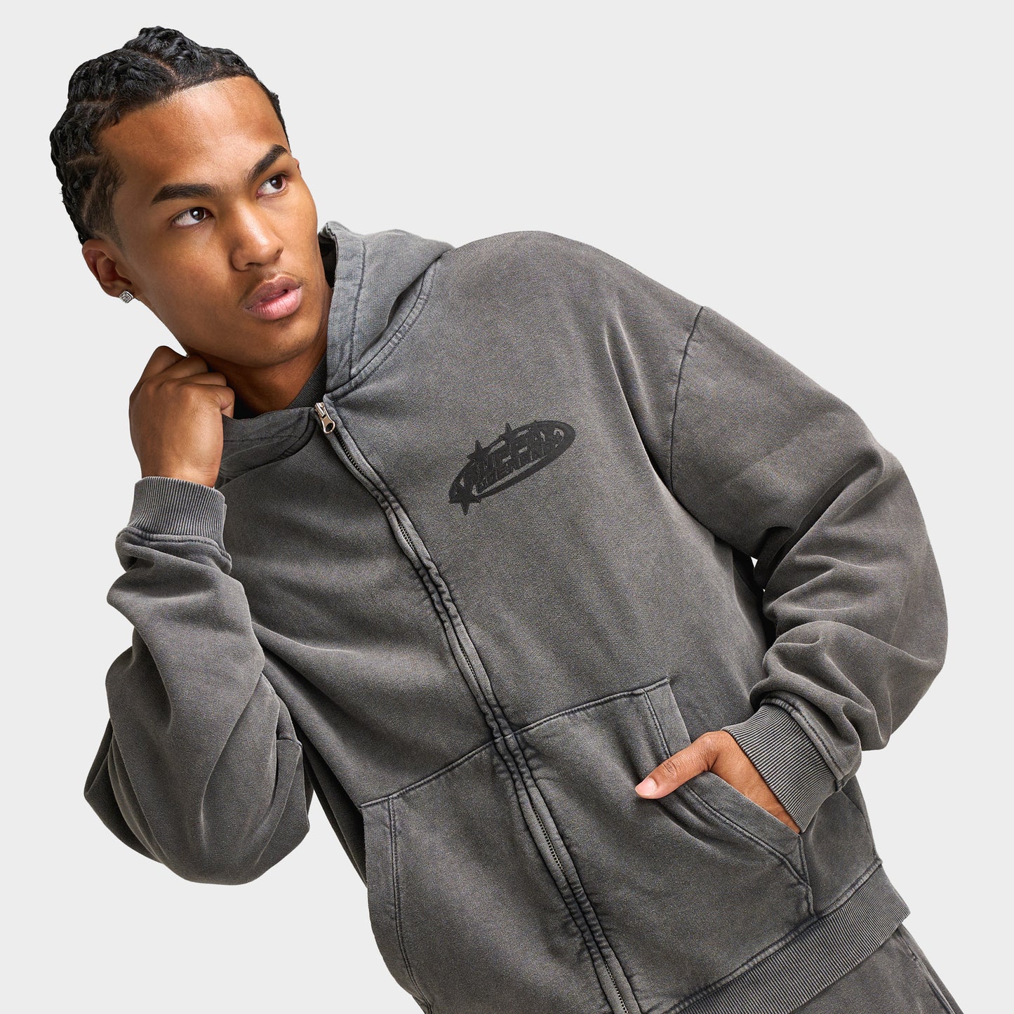 Supply & Demand Fracture Full Zip Hoodie / Washed Black
