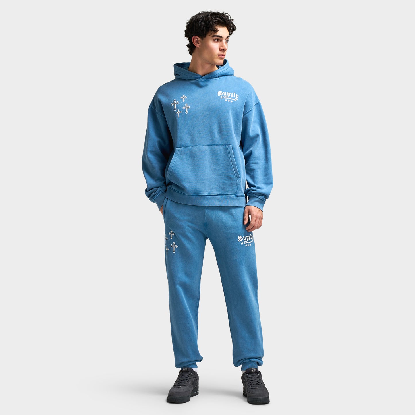 Supply & Demand Crosses Hoodie / Copen Blue
