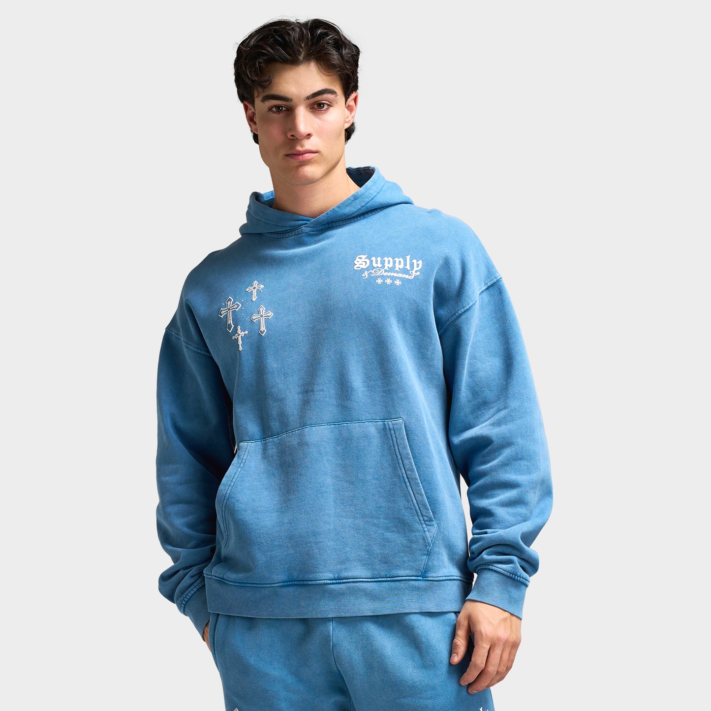 Supply & Demand Crosses Hoodie / Copen Blue