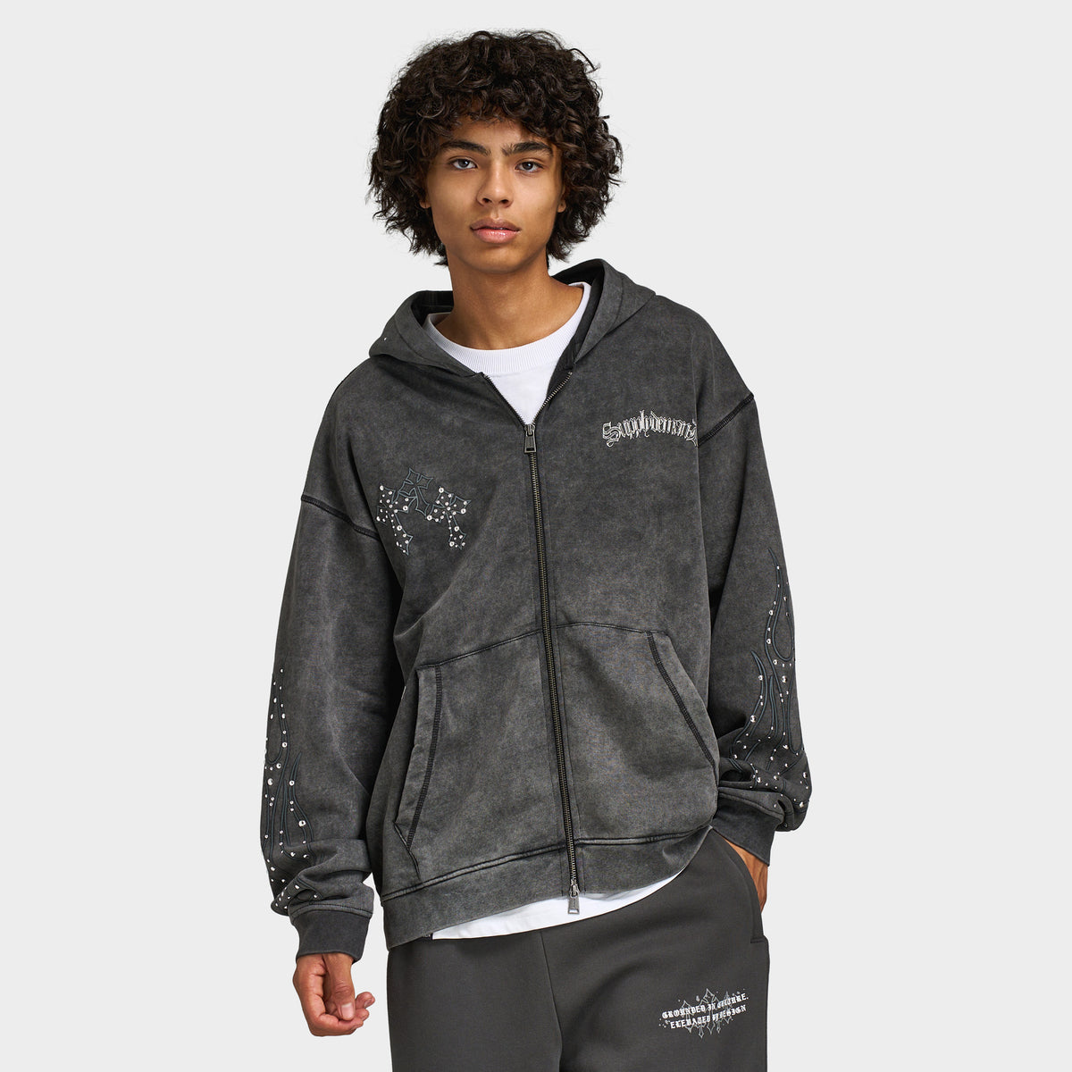 Supply & Demand Flame Fullzip Hoodie / Washed Black